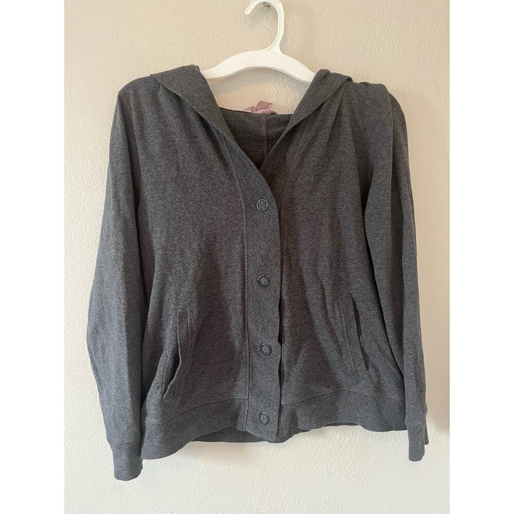Women’s white stag, gray button snap front hooded sweatshirt, size medium